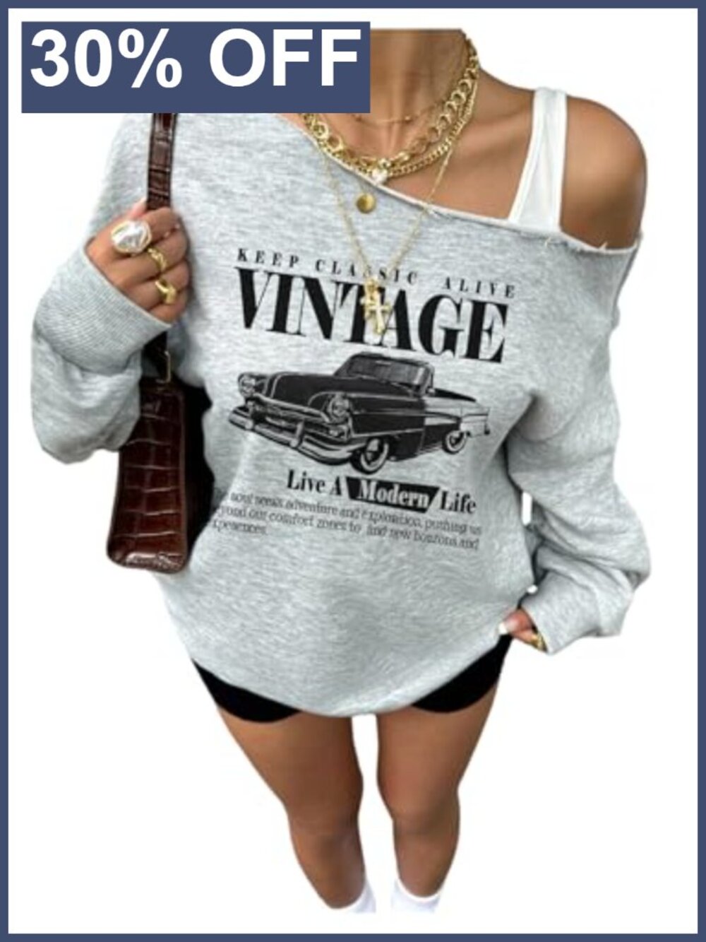 Oversized Graphic Sweatshirt Off Shoulder Asymmetrical Neck Pullover